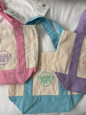 NEW Trader Joe’s Tote Bag - Bundle of 3 - Pink, Blue, Purple